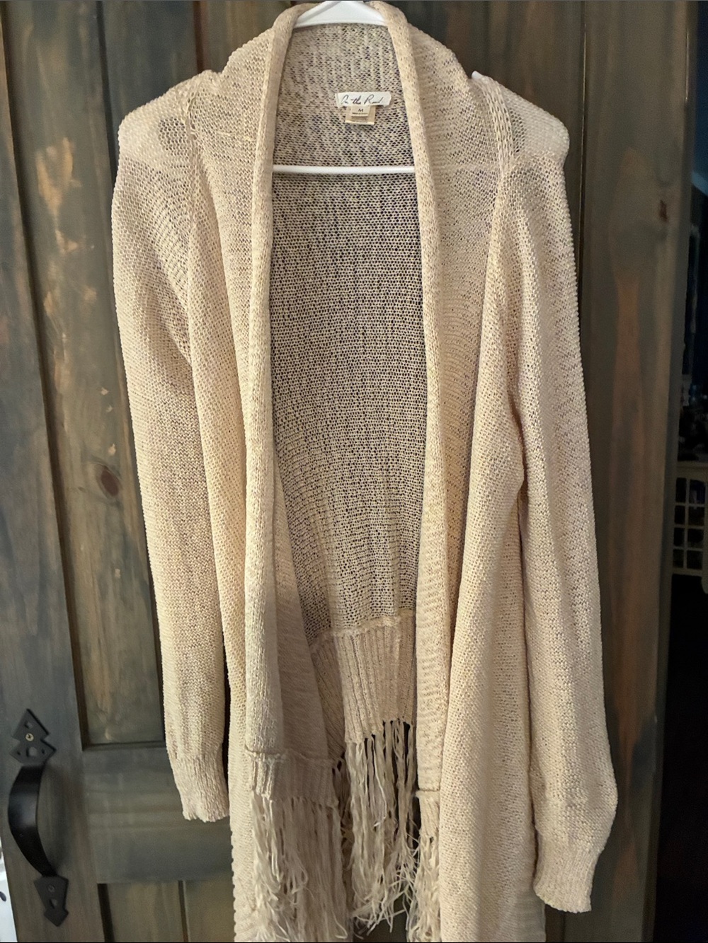 Light Beige Boho Open-Front Fringe Knit Sweater Cardigan “On The Road “